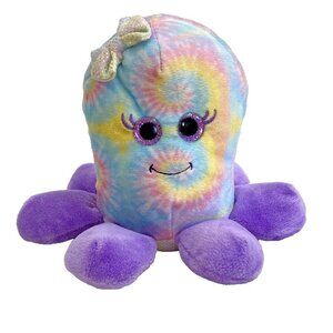 The Petting Zoo Octopus Plush Tie Dye 5 in Glitter Eyes Bpw Purple Multi Color